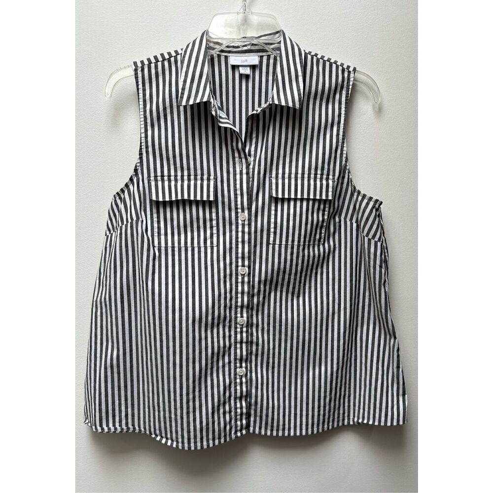 J. Jill women’s gray striped sleeveless button front top size Medium #29-1302